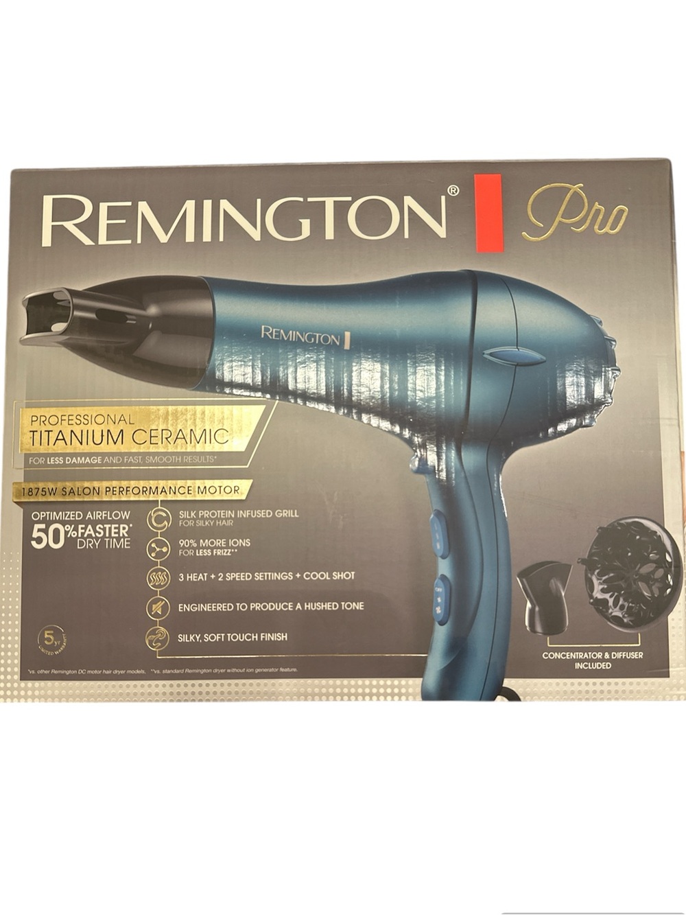 Remington Blue Pro Hair Dryer with Concentrator & Diffuser